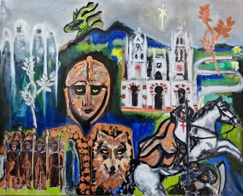 Santiago de Compostela, historical landscape de ELIZABETH DRAYSON, Pintura a la venta en Singulart
