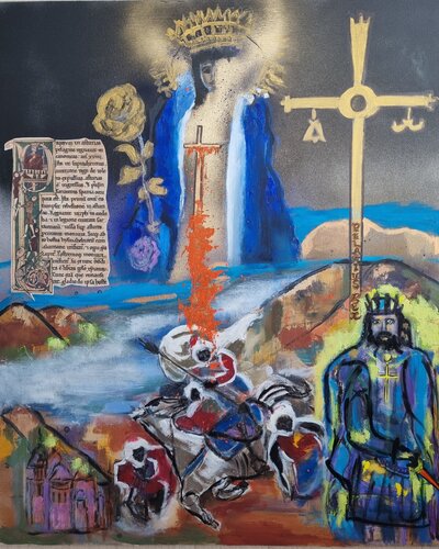 Battle of Covadonga, 722AD, historical landscape de ELIZABETH DRAYSON, Pintura a la venta en Singulart
