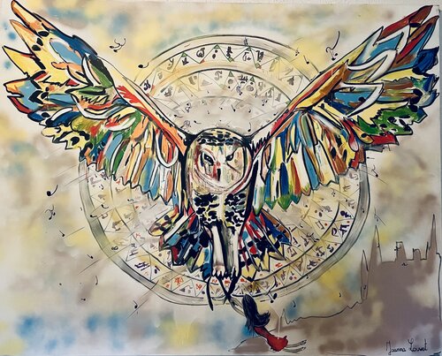 La chouette, gardienne du temps by Joanna Louvet, Painting for Sale on Singulart