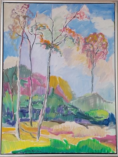 Birketræer i lysning by Joern Bjerge, 油畫 for Sale on Singulart