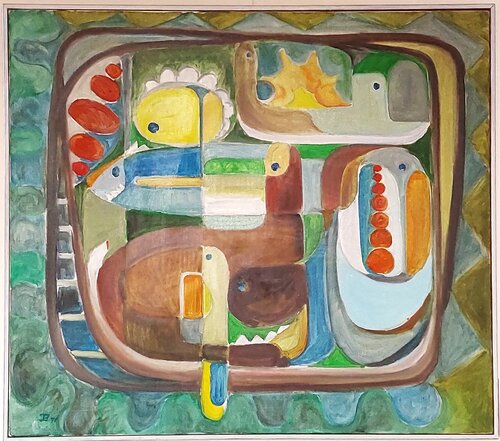 Billede med grønt par Joern Bjerge, Peinture en vente sur Singulart