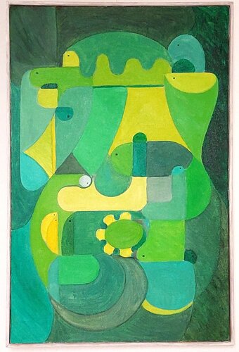 Abstraktion i gult og grønt par Joern Bjerge, Peinture en vente sur Singulart