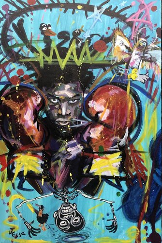 Sparring with the Quacks  (Tribute to Jean Michel Basquiat) van Jesse Bateman, Schilderij te koop op Singulart