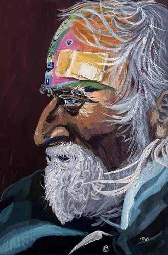 Stubbornness Softened (Symbolic: Norse Veteran, Patch Jarnhaus (Iron Head), softens through wisdom) by Jesse Bateman, Painting for Sale on Singulart