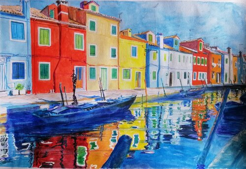 Isola di Burano-Venezia par Silvio Ricci, Peinture en vente sur Singulart