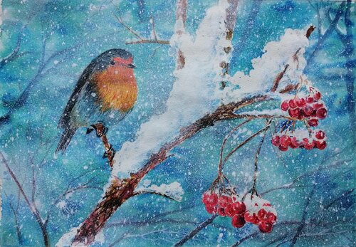 Pettirosso  nella tormenta von Silvio Ricci, Malerei kaufen auf Singulart