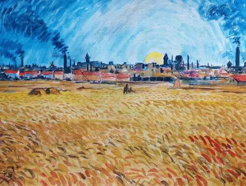 Copia di "tramonto vicino ad Arles" di Van Gogh di Silvio Ricci, Pittura in vendita su Singulart