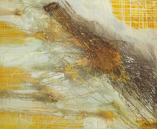 Amphibisch, Acryl gebundenes Pigment, Nessel, 100 x 120cm van Dieter Laue, Schilderij te koop op Singulart