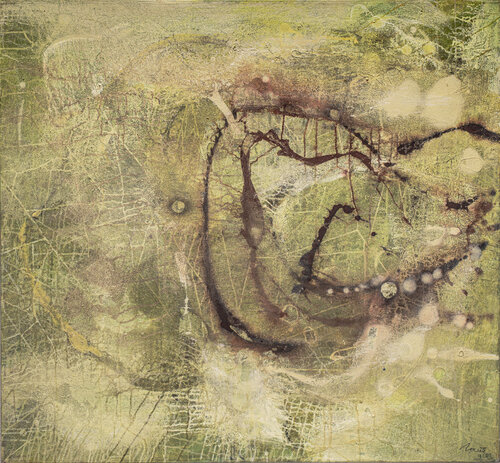 Plankton, Acryl gebundenes Pigment auf Leinwand, 12o cm x 130 cm, van Dieter Laue, Schilderij te koop op Singulart