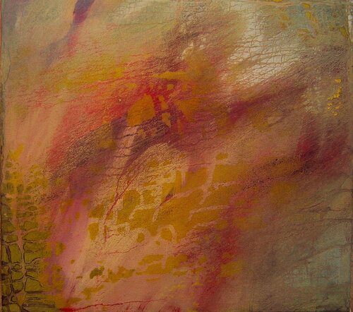 Orchid rot, Acryl gebundenes Pigment, Hintergrund Nessel, Maße: 45 x 50 cm, Entstehungsjahr 2025 van Dieter Laue, Schilderij te koop op Singulart