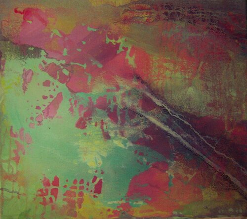 Aurora, Acryl gebundenes Pigment, Hintergrund Nessel, Maße: 45 x 50 cm, Entstehungsjahr 2025 van Dieter Laue, Schilderij te koop op Singulart