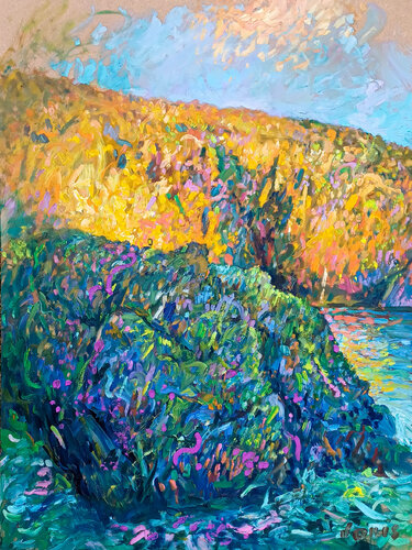 Soirée à Port Bali (Visible à la Galerie Joris LE DAIN en face du Musée de Pont Aven) von Joris Le dain, Malerei kaufen auf Singulart