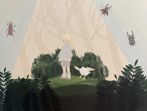 Strolling with a Duck by Ahyoung Ryu, Painting for Sale on Singulart