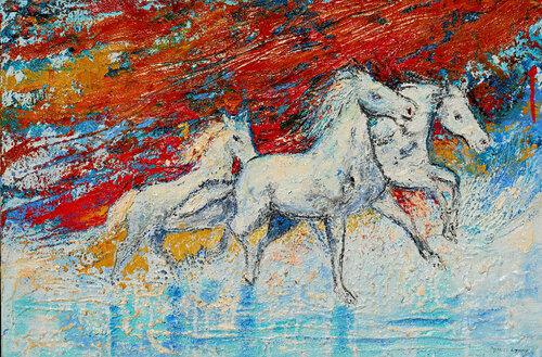 Chevaux camarguais au galop di daniel LANOUX, Pittura in vendita su Singulart