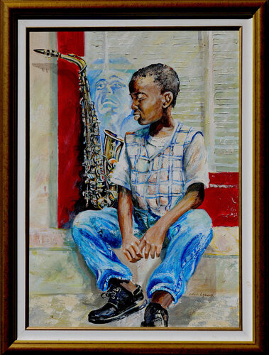 Reve d'enfant le joueur de saxo by daniel LANOUX, Painting for Sale on Singulart