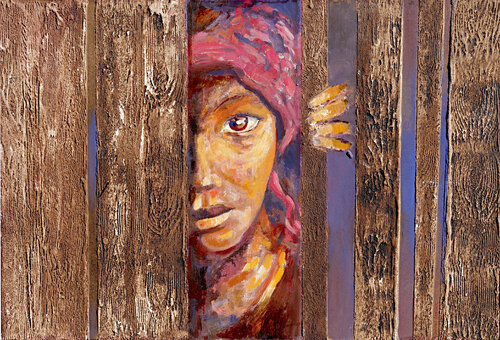 regarde de femme , inquietude by daniel LANOUX, Painting for Sale on Singulart