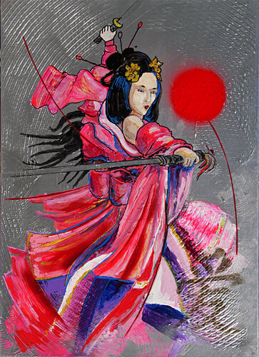 Geisha aux katanas par daniel LANOUX, Peinture en vente sur Singulart