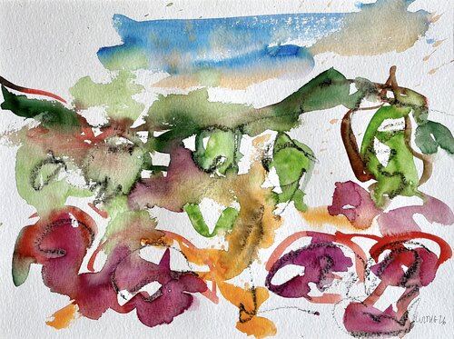 Landschaft in Purpur Magenta Nr.5 di Klaus-Jürgen Wittig, Opera su carta in vendita su Singulart