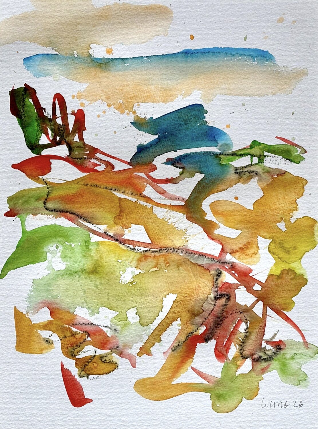 Landschaft in Gelb Orange Nr. 3 Klaus-Jürgen Wittig Werk auf Papier zu verkaufen
