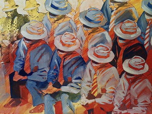 Hommes à Chapeau di Jean-François Vautrin, Opera su carta in vendita su Singulart