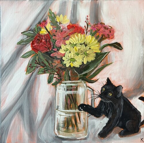 Black Kitten van Komal Sharma, Schilderij te koop op Singulart