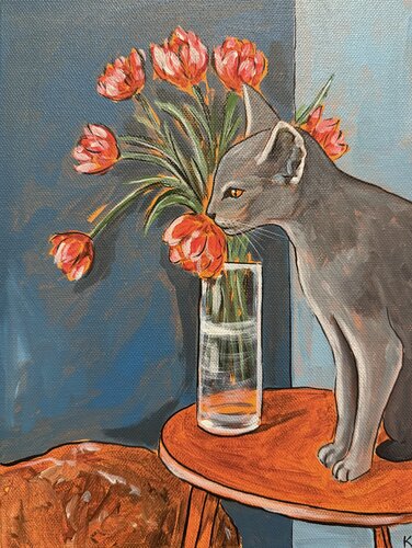 Curious Cat di Komal Sharma, Pittura in vendita su Singulart
