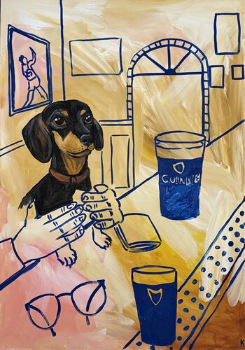 Dog with Guinness van Komal Sharma, Schilderij te koop op Singulart
