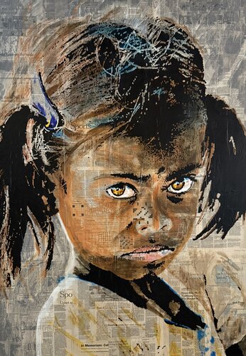 Mädchen mit Zöpfen.          Acryl gemalt auf der New York Times von Peter Kittner, Malerei kaufen auf Singulart