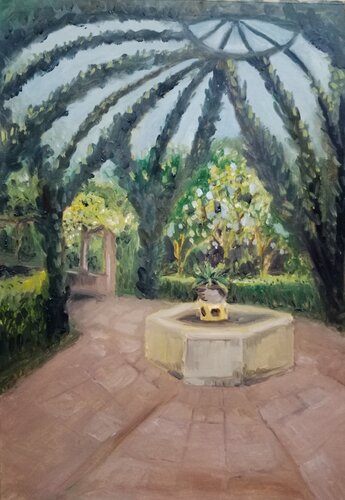 Paseo en el parque - Pergola par Laurianne Lopez, Peinture en vente sur Singulart