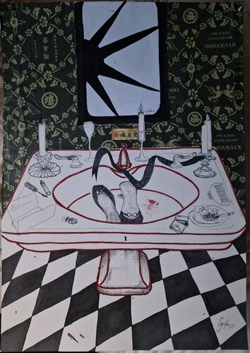 All the stories you can tell in a bathroom de Carla Gabriela Ene, Pintura a la venta en Singulart