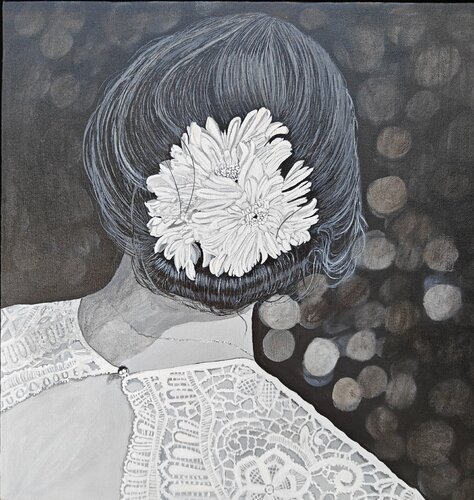 Women and Flowers series - 2 de Shaiba Rajesh, Pintura a la venta en Singulart