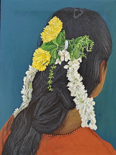 Women and Flowers series - 6 de Shaiba Rajesh, Pintura a la venta en Singulart