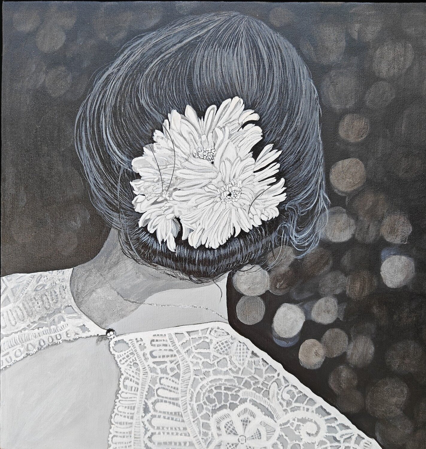 Women and Flowers series - 2 Shaiba Rajesh Originalgemälde zu verkaufen