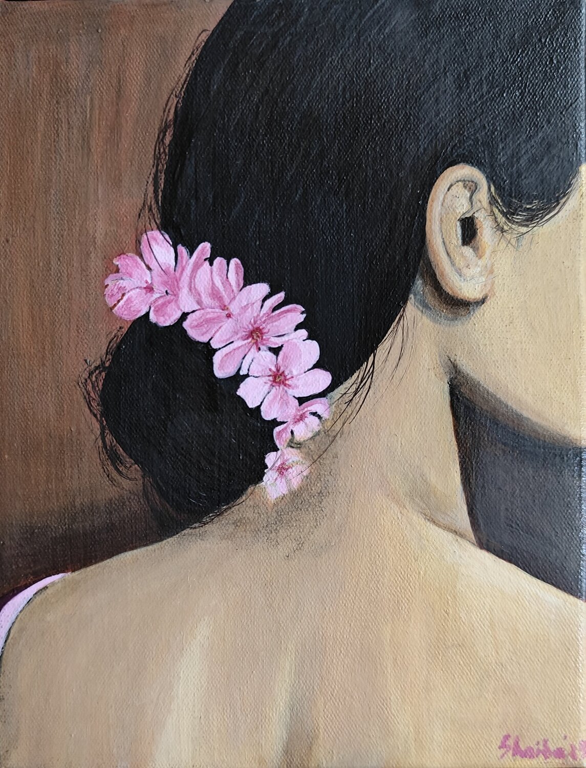 Women and Flowers series - 11 Shaiba Rajesh Originalgemälde zu verkaufen
