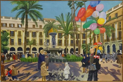 Un domingo en la Plaza Real de Barcelona, ​​1967 van Amaya Eglin, Schilderij te koop op Singulart