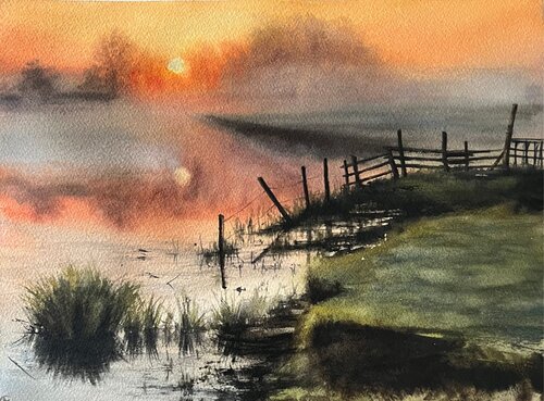 Morning-Mist in the moor van Annett Coumont, Schilderij te koop op Singulart