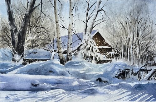 Haus im Schnee by Annett Coumont, Painting for Sale on Singulart