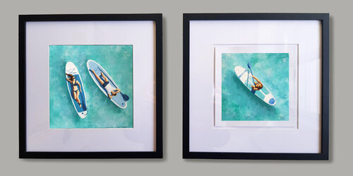 Couple & Woman on Paddleboards Diptych by Daria Startseva, 油畫 for Sale on Singulart