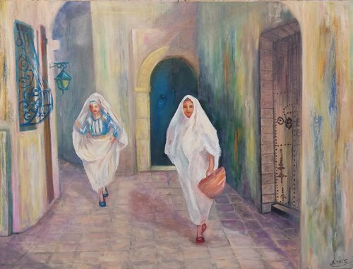 Les_Deux_voisines van Ahmed ZAIBI, Schilderij te koop op Singulart