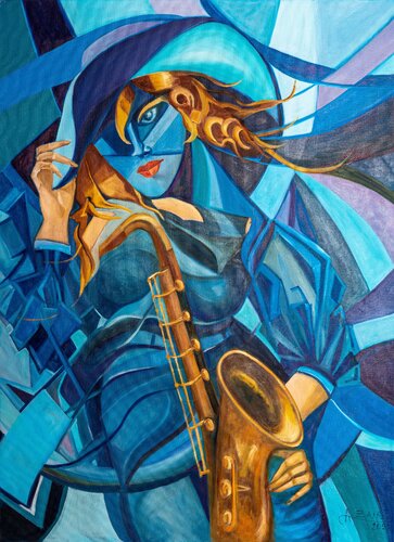 Femme_au_Saxophone von Ahmed ZAIBI, Malerei kaufen auf Singulart