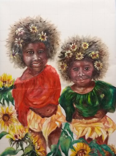 LesSoeurs_Soleil par Ahmed ZAIBI, Peinture en vente sur Singulart