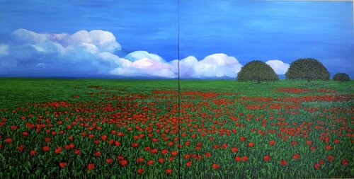 La tormenta que se acerca - "Díptico" van Carmen Mira, Schilderij te koop op Singulart