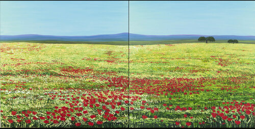 Campo seco con amapolas - "Díptico" von Carmen Mira, Malerei kaufen auf Singulart