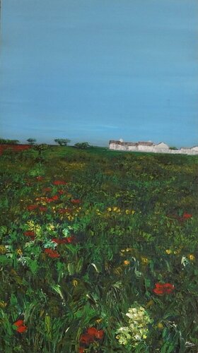La finca con flores de Carmen Mira, Pintura a la venta en Singulart