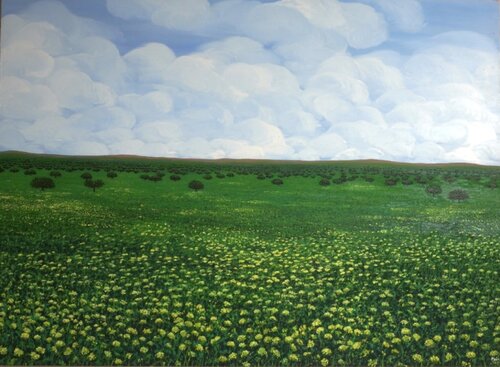 Campo amarillo y nubes de lluvia van Carmen Mira, Schilderij te koop op Singulart