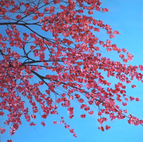 Buganvilla naranja con fondo azul von Carmen Mira, Malerei kaufen auf Singulart