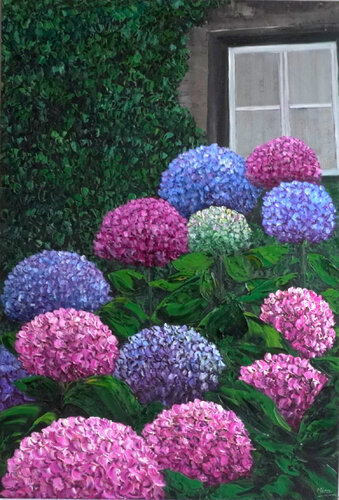 Hortensias con ventana von Carmen Mira, Malerei kaufen auf Singulart