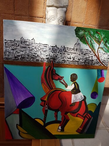 Bambino su cavallo rosso van Marian De Kort, Schilderij te koop op Singulart