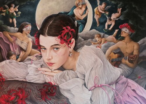 Night of spider-lilies by Lucio Domingo, 油畫 for Sale on Singulart