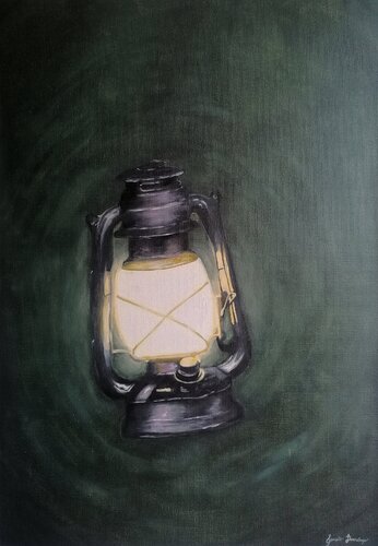 Oil lamp - Matthew 25 by Lucio Domingo, 油畫 for Sale on Singulart